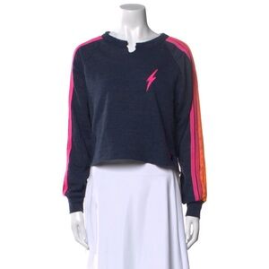Aviator Nation  Sweatshirt charcoal grey blue with Pink and Orange Stripes